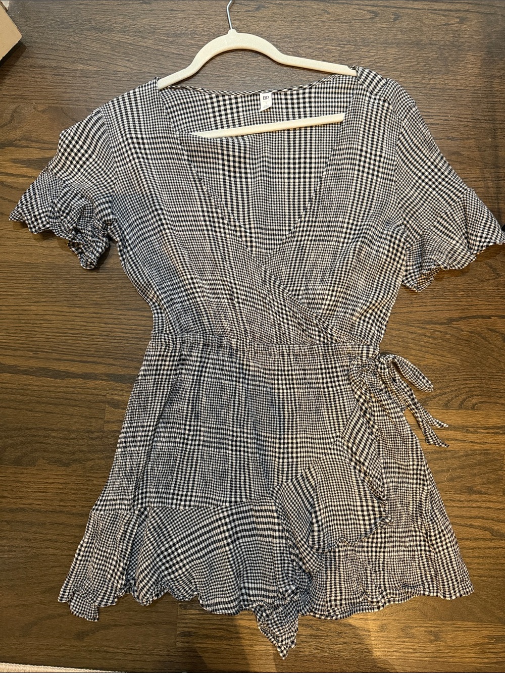 bp Black & White Gingham Wrap Romper